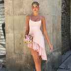 Pink Asymmetric Frill Charming Trim Cami Mini Dress image 10