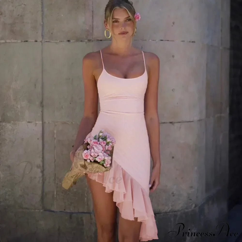 Pink Asymmetric Frill Charming Trim Cami Mini Dress image 5