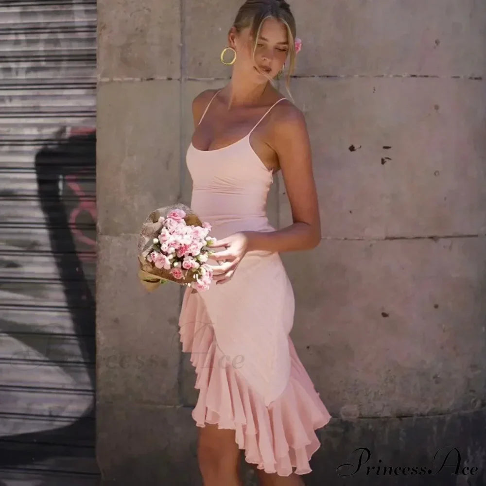 Pink Asymmetric Frill Charming Trim Cami Mini Dress image 6
