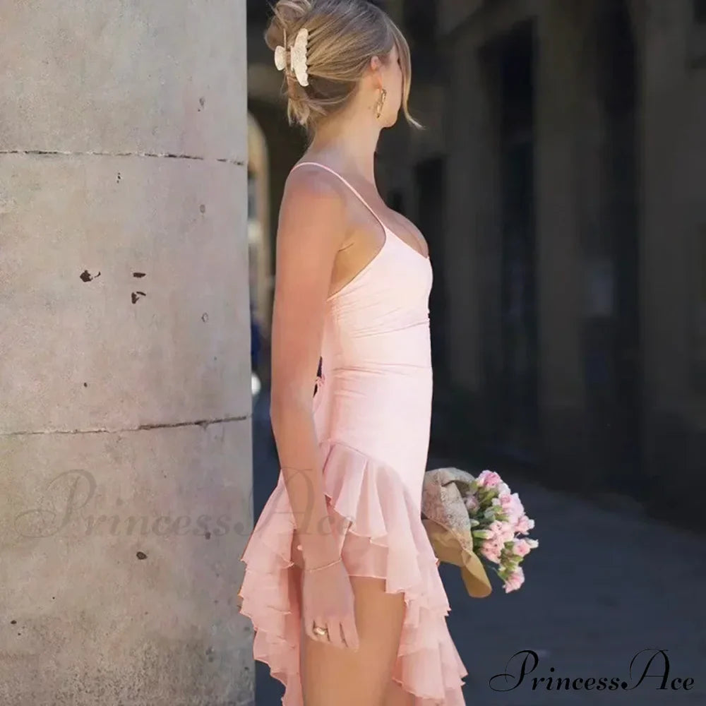 Pink Asymmetric Frill Charming Trim Cami Mini Dress image 9