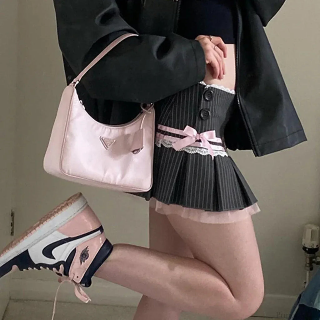 Pink Bow Stitched Pleated Skirt image 4