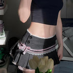 Pink Bow Stitched Pleated Skirt image 3