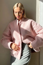Pink Casual Stand Collar Fleece Jacket image 3