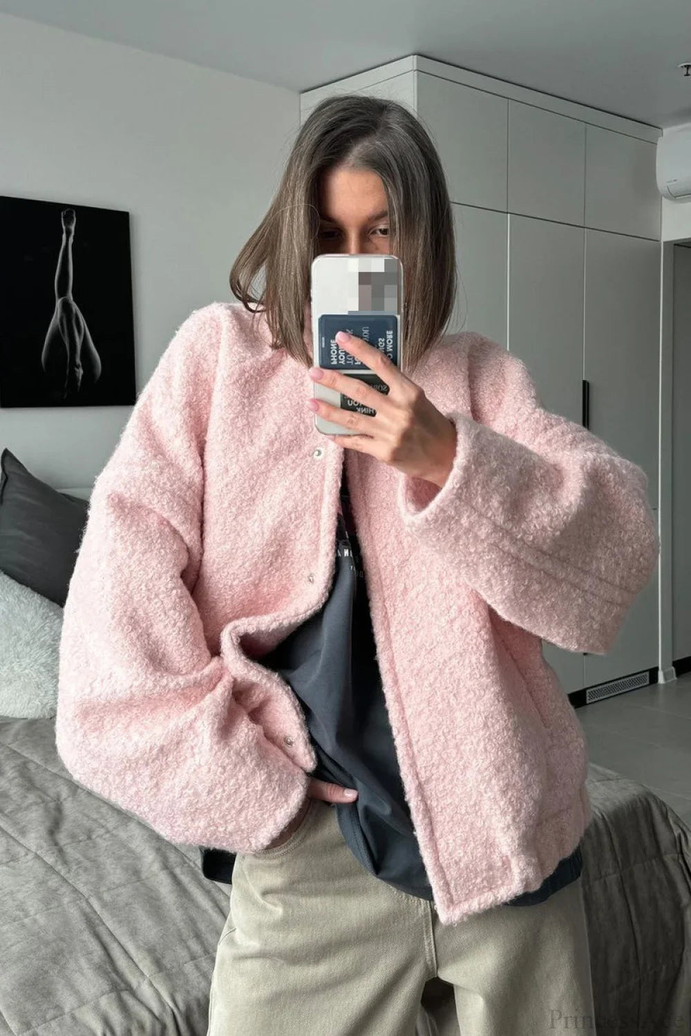 Pink Casual Stand Collar Fleece Jacket image 1