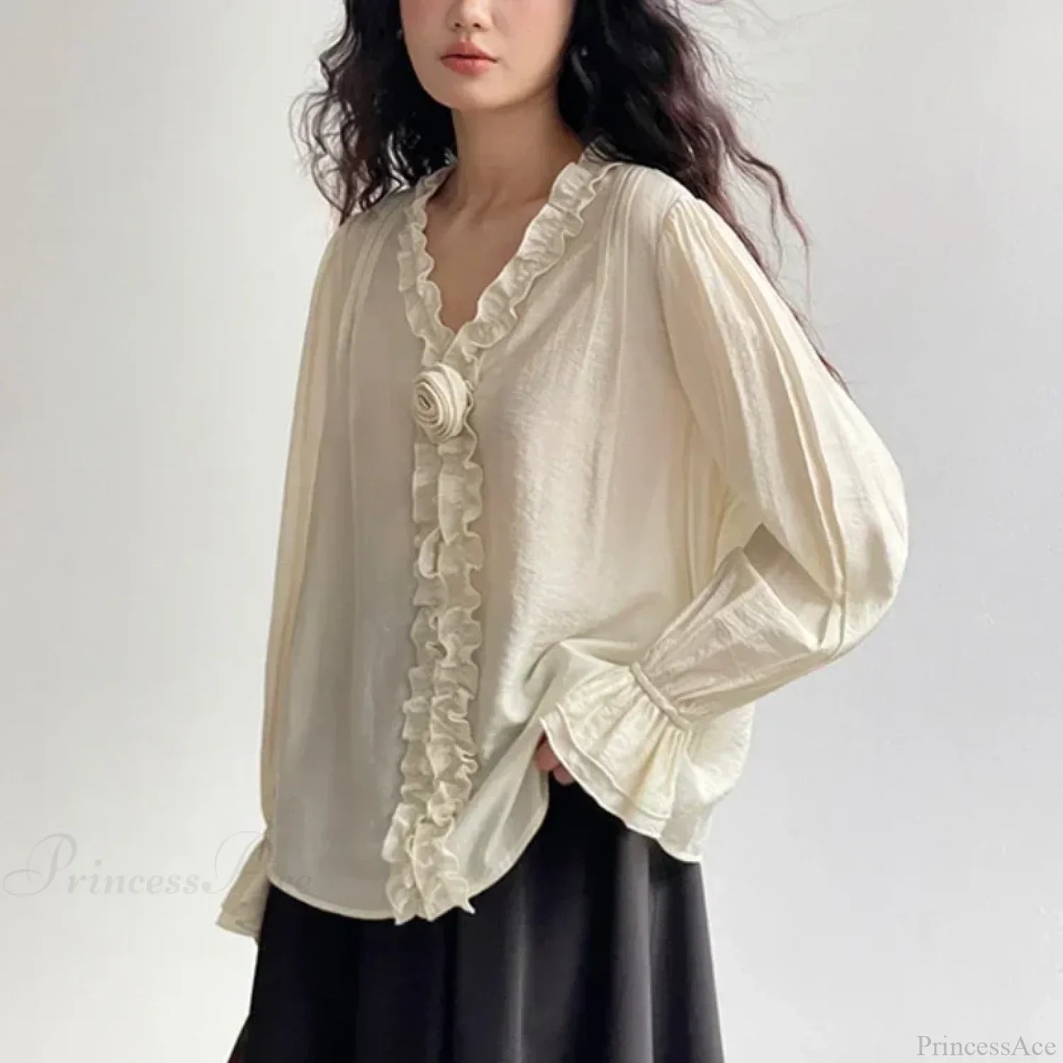 Pink Cotton Rayon Casual Long Sleeve V-Neck Boho Blouse image 5