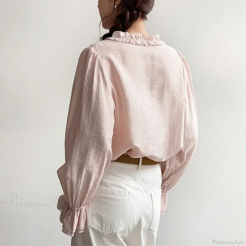Pink Cotton Rayon Casual Long Sleeve V-Neck Boho Blouse image 4
