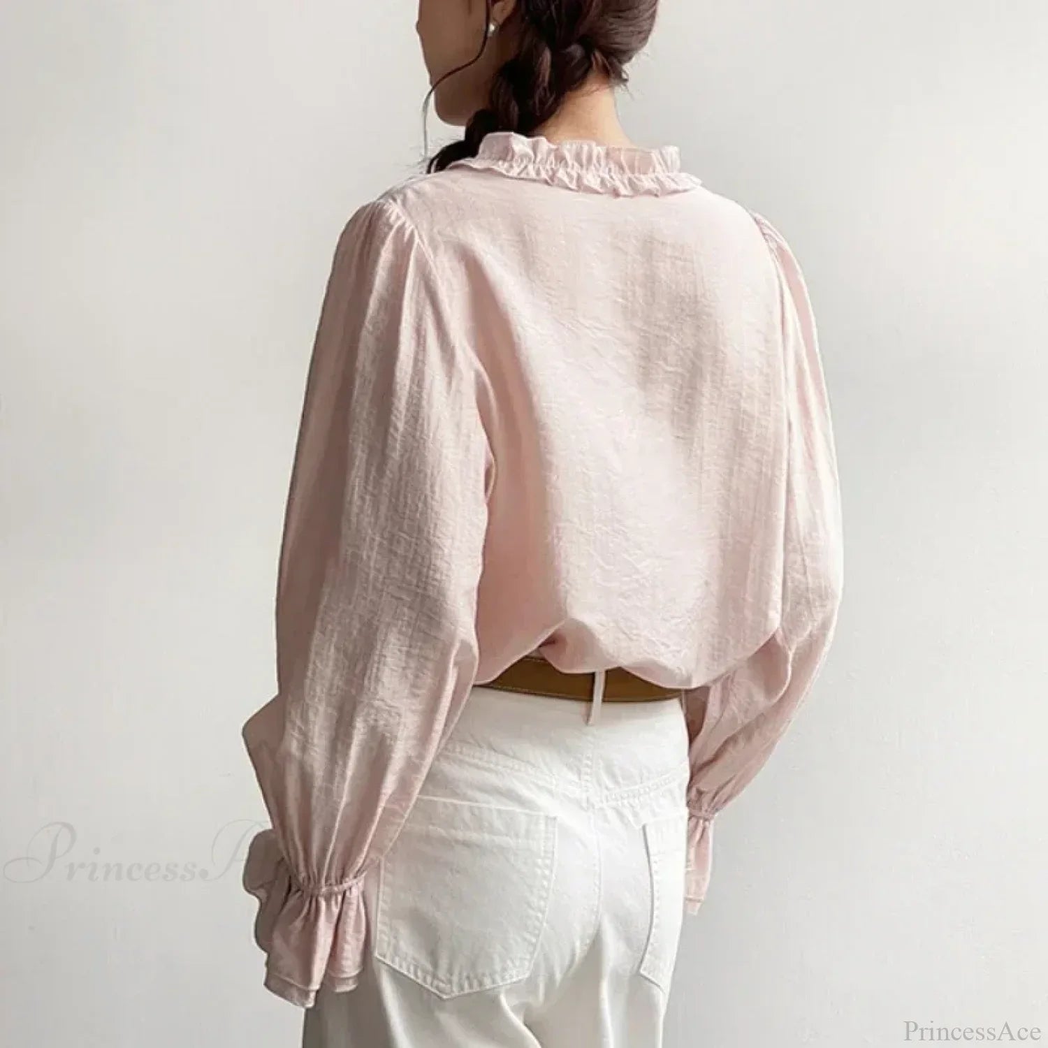 Pink Cotton Rayon Casual Long Sleeve V-Neck Boho Blouse image 4