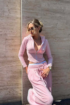 Pink Fitted Hooded Cuffed Ankle Pants Solid Two Piece Set image 3