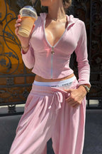 Pink Fitted Hooded Cuffed Ankle Pants Solid Two Piece Set image 1