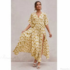 Pink Floral Maxi Dress Sexy Deep V-neck Side Split Boho Dress image 5