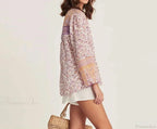 Pink Floral Printed Loose Long Sleeve Boho Blouse image 5