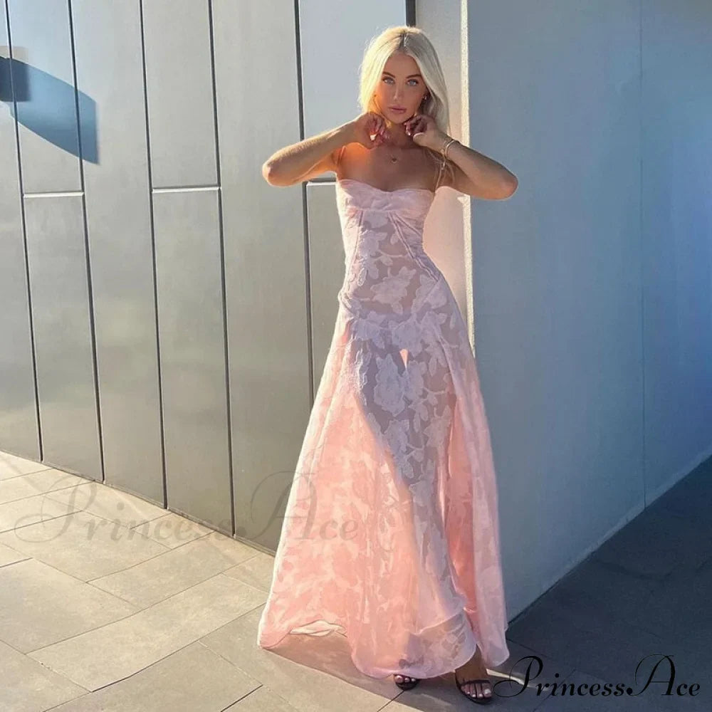 Pink Floral Stylish Lace Maxi Dress image 10