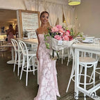 Pink Floral Stylish Lace Maxi Dress image 8