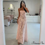 Pink Floral Stylish Lace Maxi Dress image 2