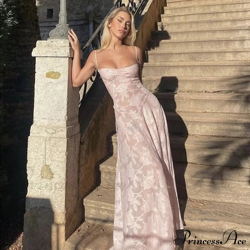 Pink Floral Stylish Lace Maxi Dress image 1