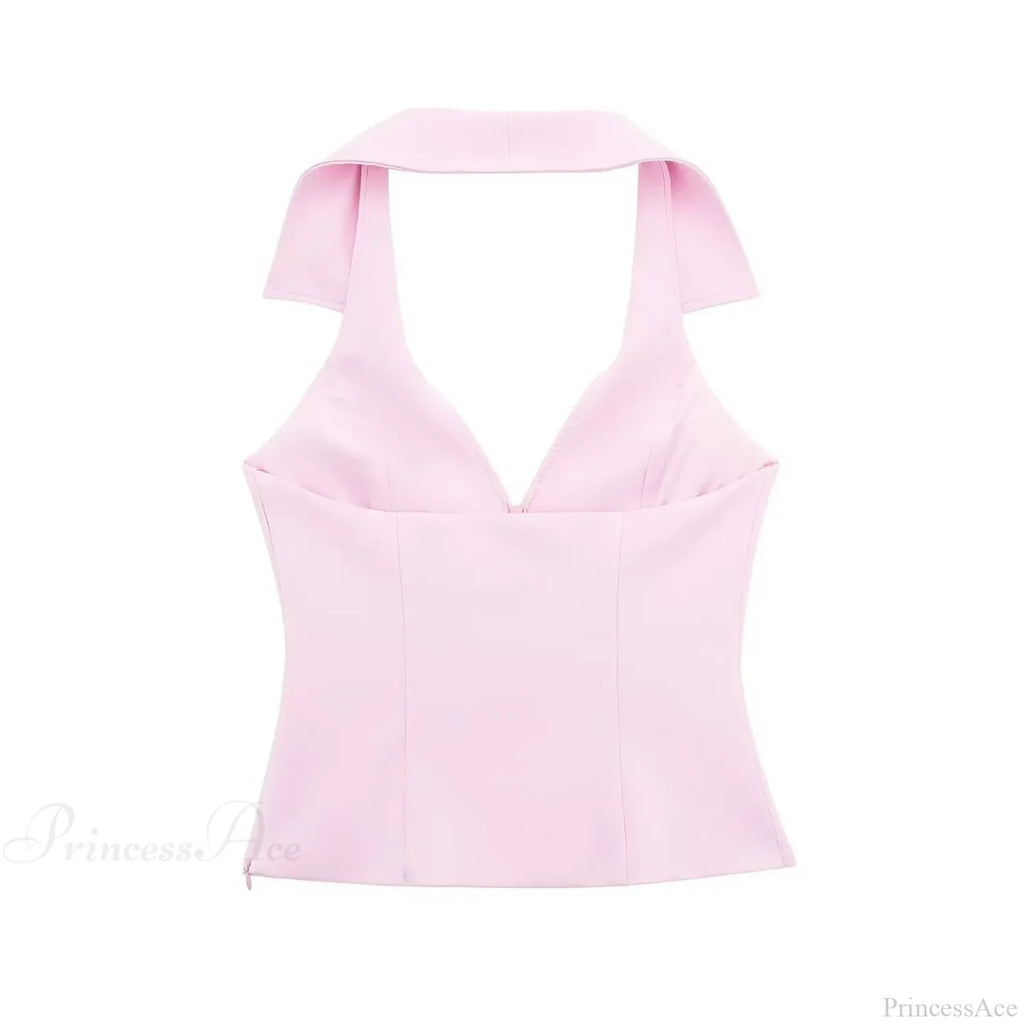 Pink Halter Sleeveless Charming Top And Skort Set image 7