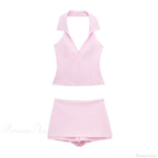 Pink Halter Sleeveless Charming Top And Skort Set image 6