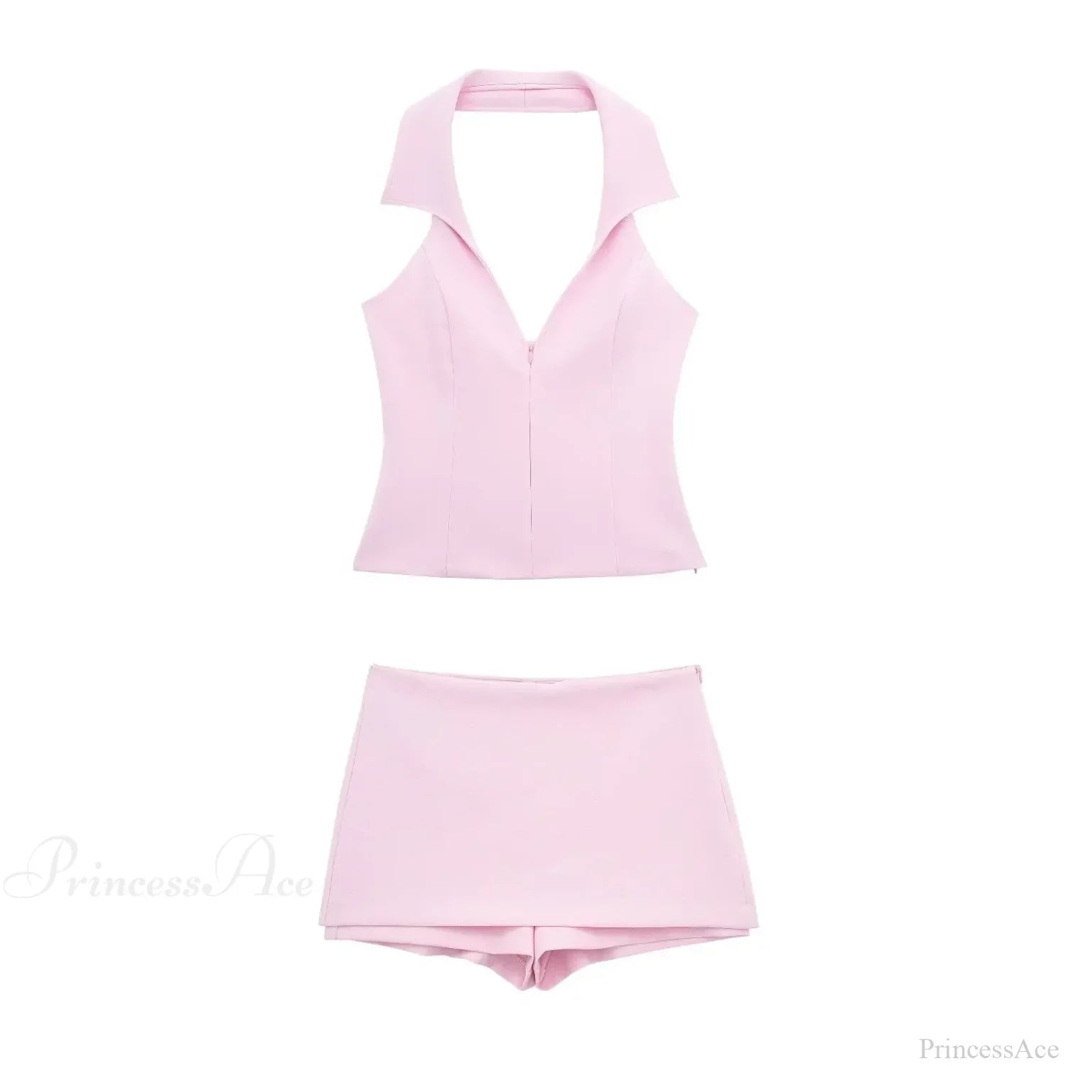 Pink Halter Sleeveless Charming Top And Skort Set image 6