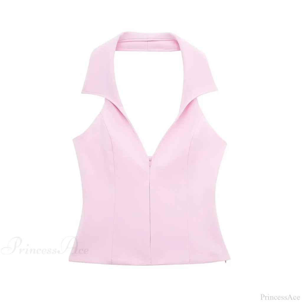 Pink Halter Sleeveless Charming Top And Skort Set image 4