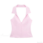 Pink Halter Sleeveless Charming Top And Skort Set image 4