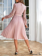 Pink Lace Pleated Party Dress with Belt image 3