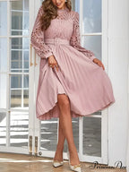 Pink Lace Pleated Party Dress with Belt image 4
