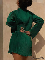 Pink Lettuce Trim Textured Dress with Long Sleeves image 6