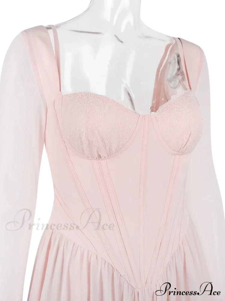 Pink Long Sleeve Charming Bustier Frill Mini Dress image 7