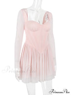 Pink Long Sleeve Charming Bustier Frill Mini Dress image 5
