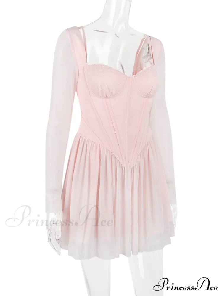 Pink Long Sleeve Charming Bustier Frill Mini Dress image 5