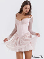 Pink Long Sleeve Charming Bustier Frill Mini Dress image 2