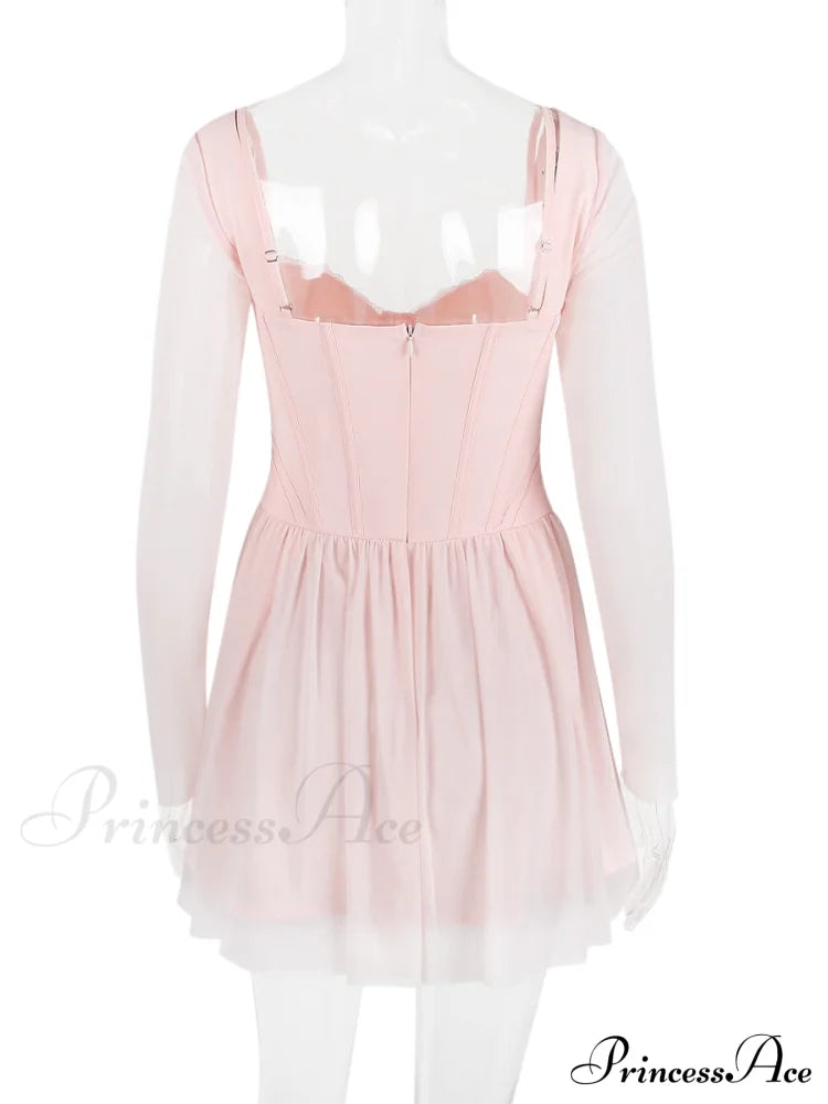Pink Long Sleeve Charming Bustier Frill Mini Dress image 6