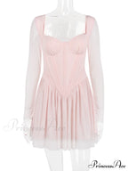 Pink Long Sleeve Charming Bustier Frill Mini Dress image 4