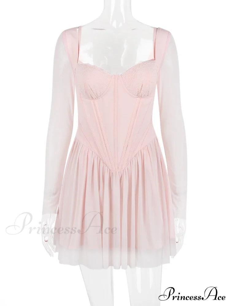 Pink Long Sleeve Charming Bustier Frill Mini Dress image 4