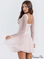 Pink Long Sleeve Charming Bustier Frill Mini Dress image 9
