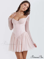 Pink Long Sleeve Charming Bustier Frill Mini Dress image 1