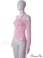 Pink Long Sleeve Charming Strap Tie Around Top image 4