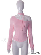 Pink Long Sleeve Charming Strap Tie Around Top image 3