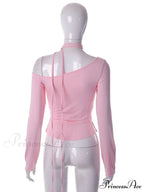 Pink Long Sleeve Charming Strap Tie Around Top image 5