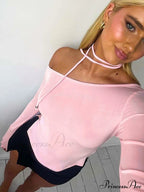 Pink Long Sleeve Charming Strap Tie Around Top image 7