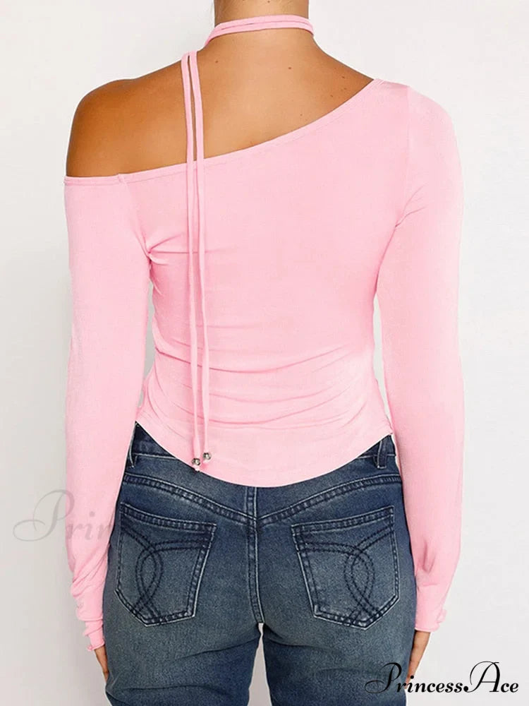 Pink Long Sleeve Charming Strap Tie Around Top image 9