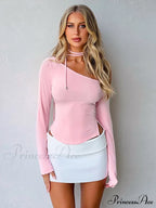 Pink Long Sleeve Charming Strap Tie Around Top image 1