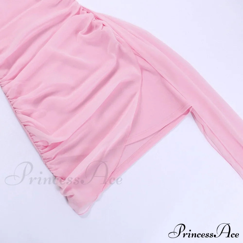 Pink Mesh Corset Charming Draped Tube Mini Dress image 12