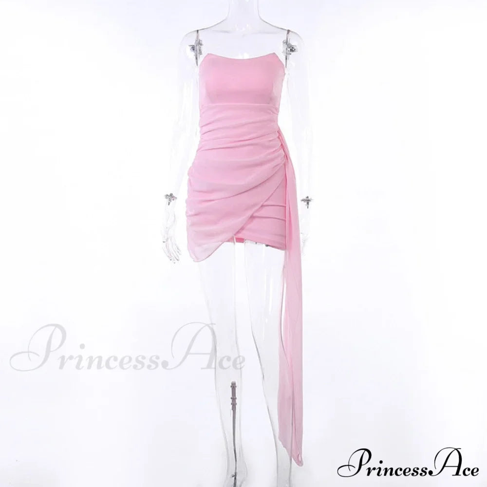 Pink Mesh Corset Charming Draped Tube Mini Dress image 8