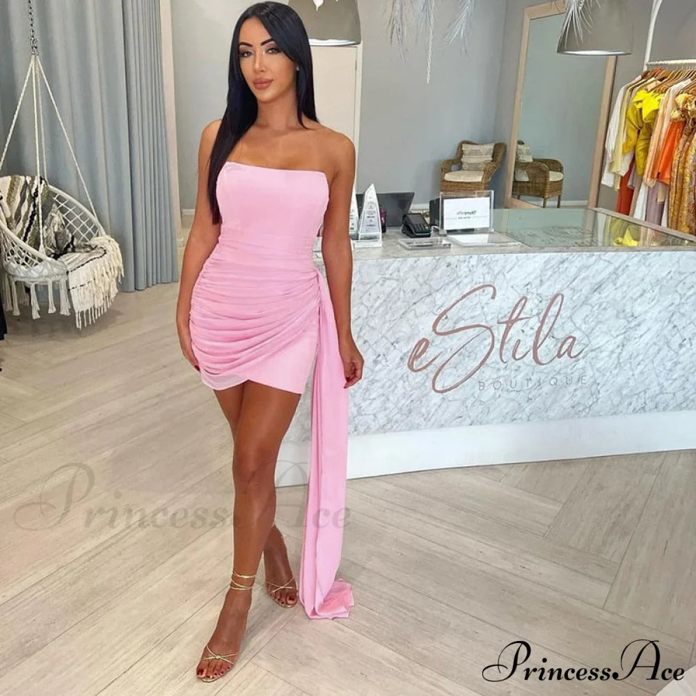 Pink Mesh Corset Charming Draped Tube Mini Dress image 6
