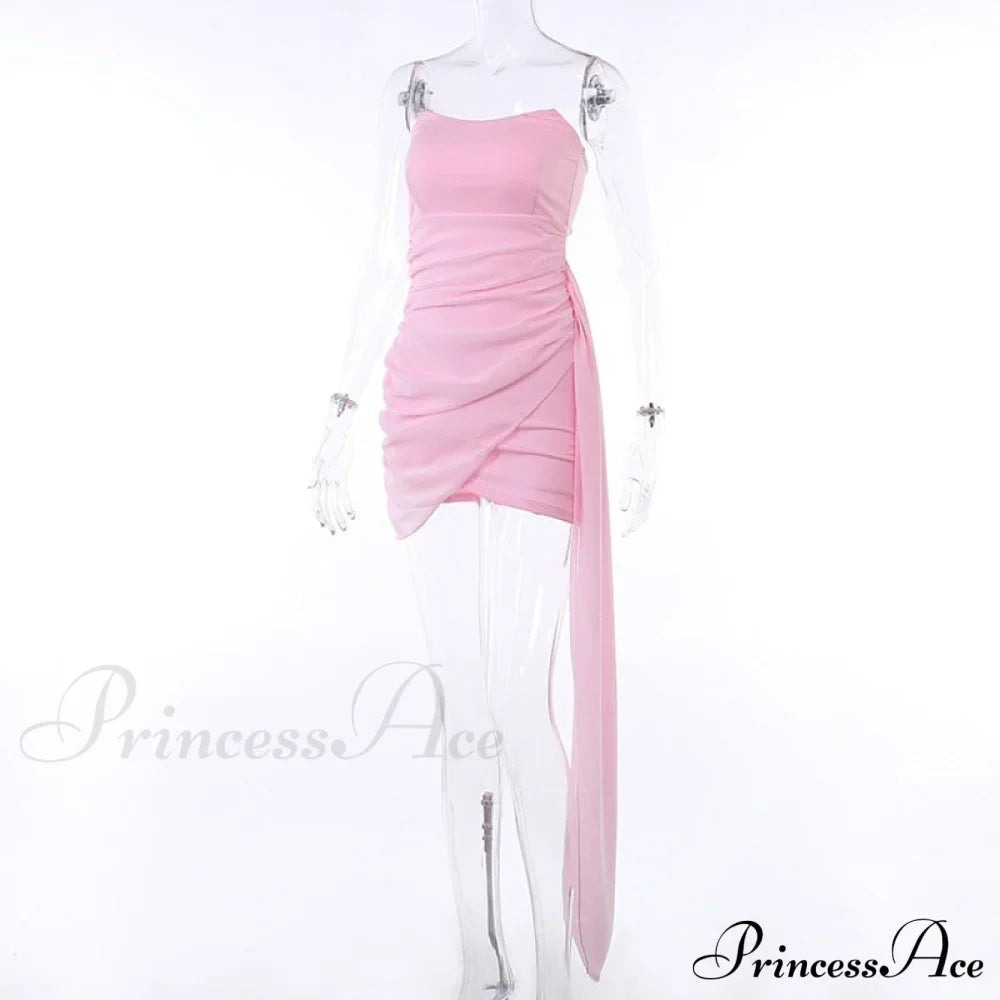 Pink Mesh Corset Charming Draped Tube Mini Dress image 9