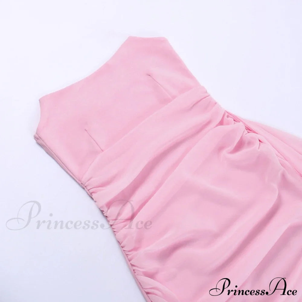 Pink Mesh Corset Charming Draped Tube Mini Dress image 11