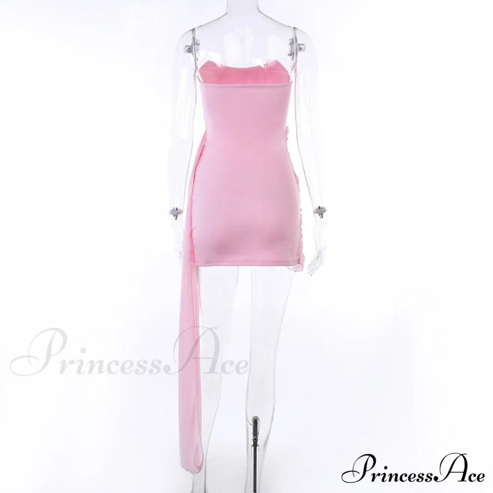 Pink Mesh Corset Charming Draped Tube Mini Dress image 10