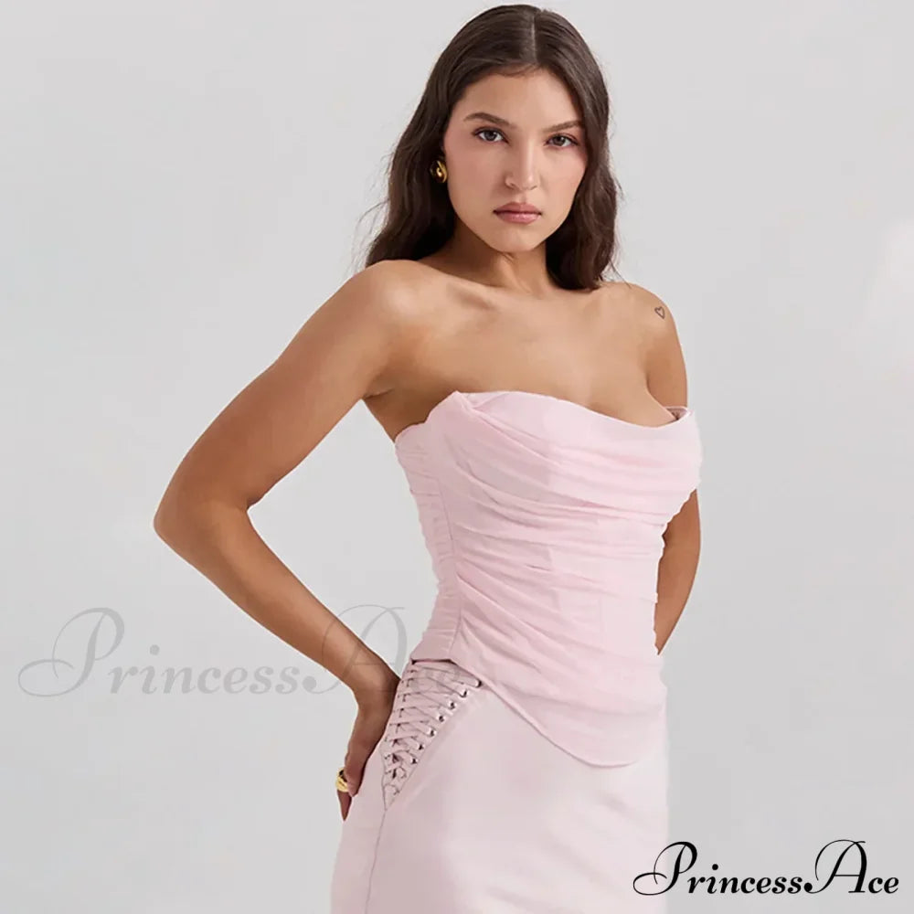 Pink Mesh Stylish Tube Corset Top image 5
