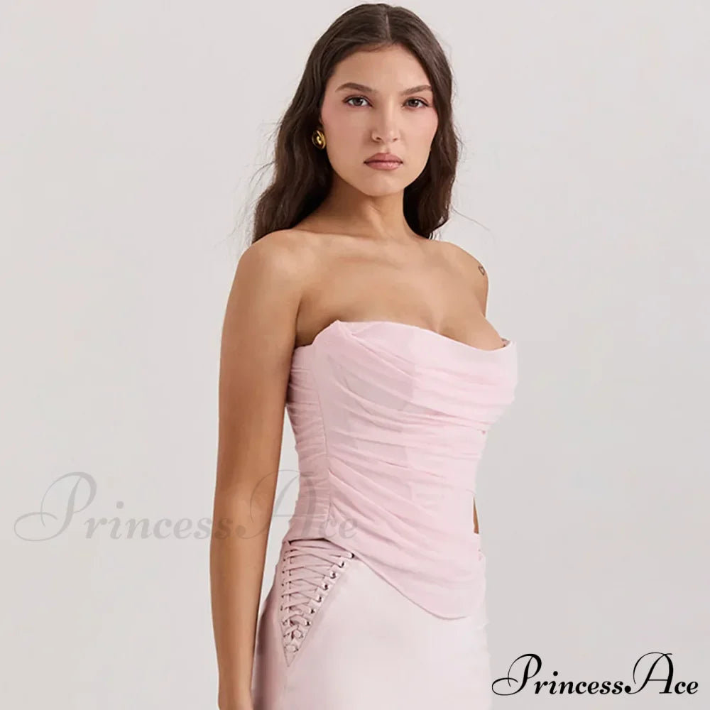 Pink Mesh Stylish Tube Corset Top image 6